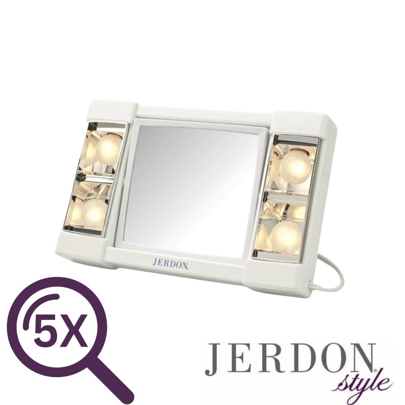 JERDON Two-Sided Makeup Mirror with Lights - Vanity Mirror with 3X Magnification & Glare-Free Lighting - White Base - Model J1010 - Image 3